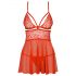 Obsessive 838-BAB-3 - Babydoll rosso con pizzo piccante e perizoma - L/XL