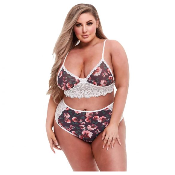 Baci Plus Size - Set reggiseno floreale in pizzo, vita alta